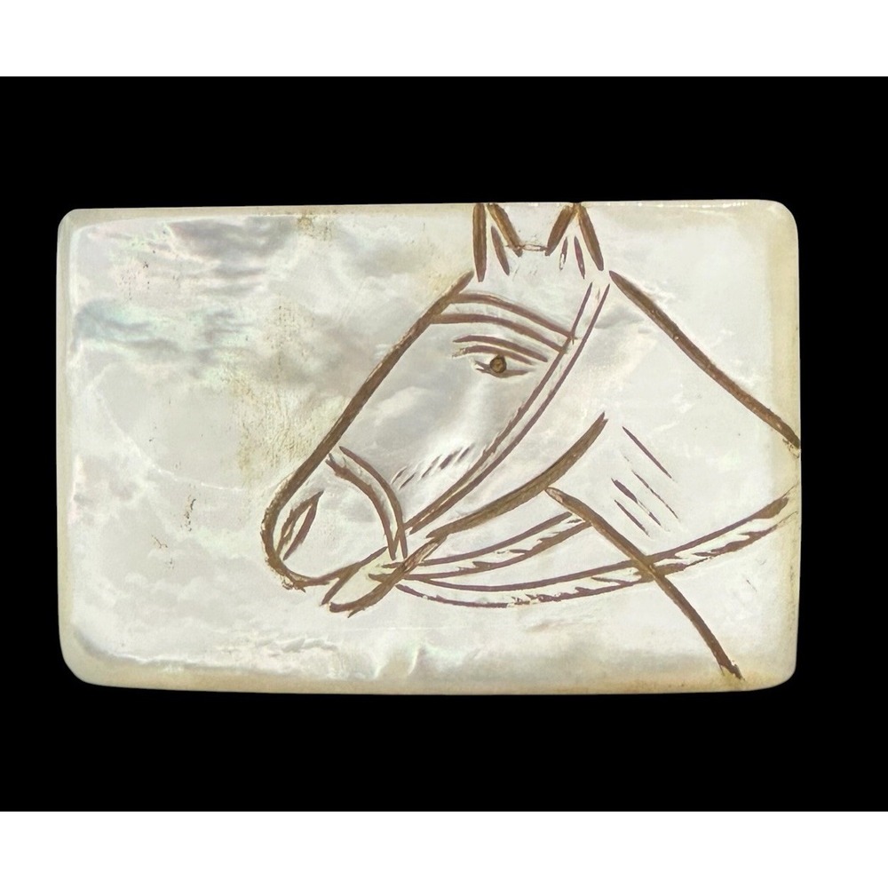 Equestrian Vintage Mother of Pearl Horse Pin Brooch Germany Carved Shell